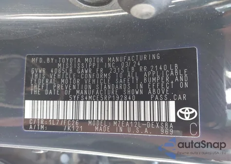 2024 Toyota Corolla Se from USA, damaged, VIN 5YFS4MCE5RP192840